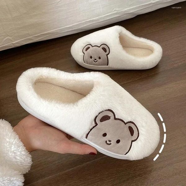 Pantoufles ours de dessin animé pour femmes et hommes, chaussures d'hiver en peluche moelleuses, semelle épaisse, antidérapantes, pour Couple, pantoufles chaudes pour la maison