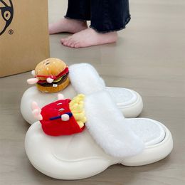 Pantoufles de dessin animé Burger Frie, chaussures de Couple imperméables en peluche, diapositives chaudes d'hiver pour chambre à coucher, chaussures à semelle épaisse 230925