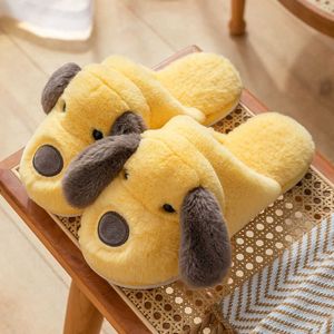 Pantoufles Cartoon Mignon Chien Fourrure Moelleuse Pour Femmes Chaussures Hiver Chaud En Peluche Maison Couples Pantoufles Kaii Plat Mignon Animal Chien Diapositives Pantoufles X0905