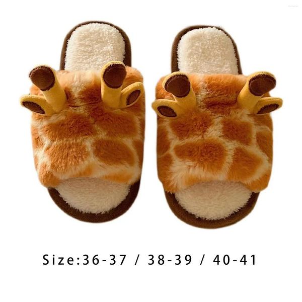 Pantoufles de dessin animé girafe pour femmes, chaussures en peluche douces et antidérapantes pour la maison, pour l'intérieur et l'extérieur, automne et hiver