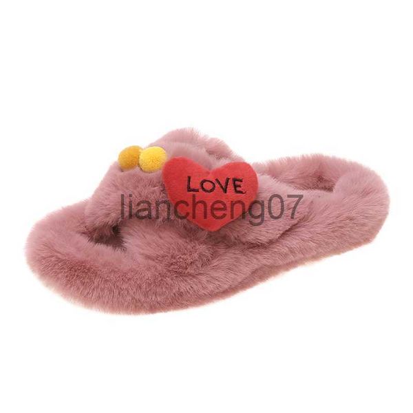 Pantoufles Dessin animé Amour Peluche Croix Accueil Intérieur Un Mot Coton Pantoufles Confortable Chaud Mode Mignon Dames Chaussures D'hiver Glisser x0916