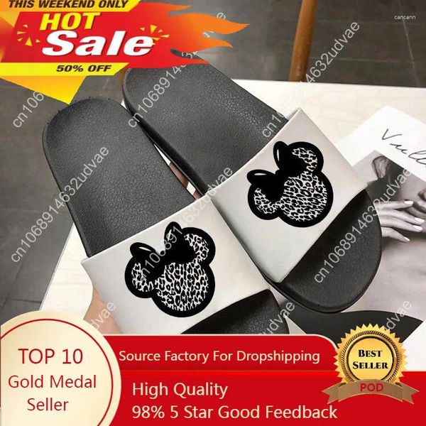 Zapatillas Cartoon Mouse Head Fun Lindo Piso Familia Sandalias de baño de verano 2024 Mujeres Inicio en el interior Mujer