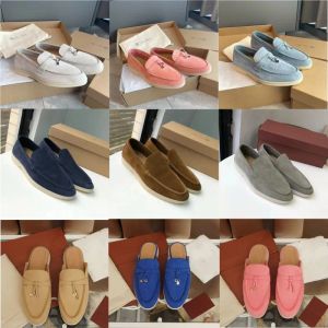 Slippers Casual Shoes Locs Flats Low Top Suede en cuir vache en cuir oxfords Moccasins Summer Walk Comfort Logle Slip on Loafer Sole Rubber Sole