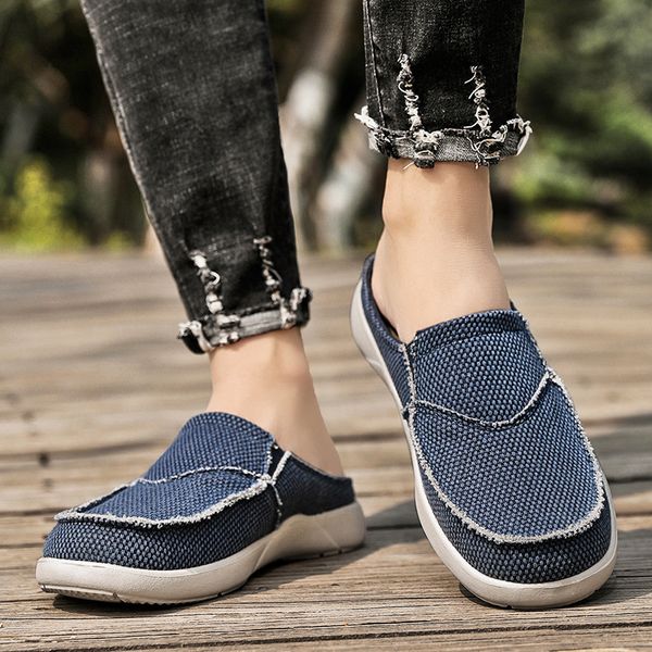 Pantoufles Casual Slip on Hommes Chaussures Marche En Plein Air Confortable Toile Pantoufles Tendance Coréenne Baotou Demi Glisser Diapositives Zapatillas Hombre 230412