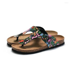 Slippels Casual Soft Cork Flop Flops Women Summer Flower Drukken Stand Strand Sandalen Buckle House Buiten schoenen Zapatilla