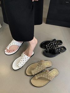 Slippels Casual vrouwen Sandalen Zwart Wit Kaki Regel Rhinestone Design Summer buiten Flat Low Heeled 2024 Aankomst 35-39