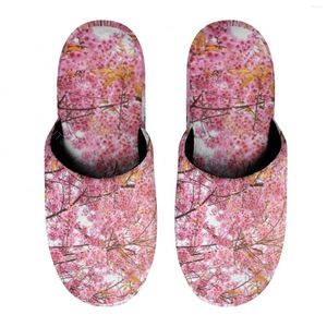 Slippers Kersenbloesem Sakura (3) Warm Katoen Voor Mannen Vrouwen Dikke Zachte Zolen Antislip Pluizige Schoenen Indoor Huis Leath