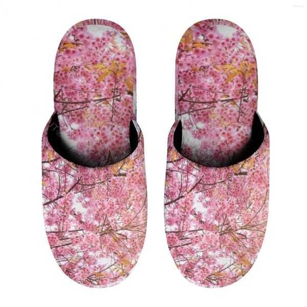 Pantoufles Cherry Blossom Sakura (3) en coton chaud pour hommes et femmes, chaussures moelleuses antidérapantes à semelles épaisses et douces, pour l'intérieur de la maison