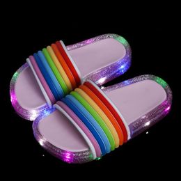 Slippels Kinderen lieten flitsende jelly slijgerslippen glitter poeder regenboog strip sandalen