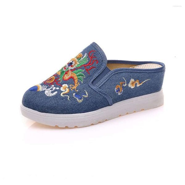 Pantoufles de style chinois en porcelaine bleue et blanche, chaussures en tissu brodé, Cheongsam ancien pour l'extérieur