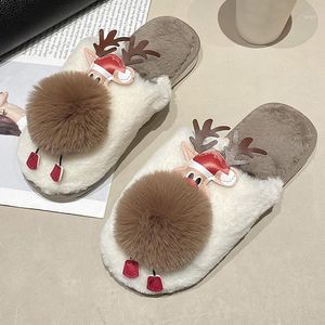 Slippers Kerst Elk Pluche Home Dames Casual Winter Warme Schoenen Ademend Outdoor Slip op Herten Zapatos Mujer 2022