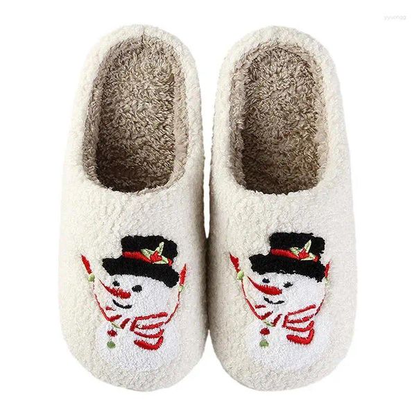 Zapatillas navideñas para mujer, casa de muñeco de nieve borrosa, dormitorio relleno, zapatos de interior acogedores, ligeros, cálidos, antideslizantes