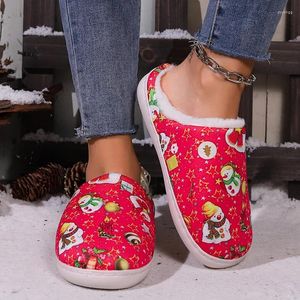 Slippers kerstmis rood katoen voor vrouwen schattige cartoonschoenen winter binnen warmte en sneeuw