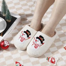 Zapatillas Navidad Muñecos de nieve Felpa Mujer Invierno Cálido Encantador Lindo Hogar Año Regalos Antideslizante Interior Cotten Zapatos