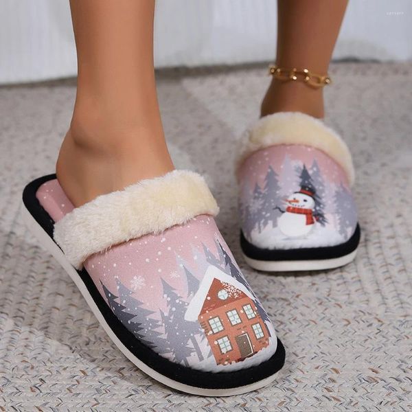 Zapatillas navideñas cálidas antideslizantes alce/muñeco de nieve zapatos de casa sin cordones cómodos dibujos animados térmicos planos para hombres y mujeres