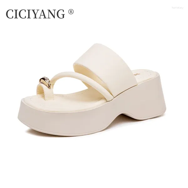 Slippers CICIYANG 7cm Platforme Femmes Summer 2024 Cendre Sandales Ladies Place tongs Flops High-Heels Chaussures Open Toed Fabriquées à la main