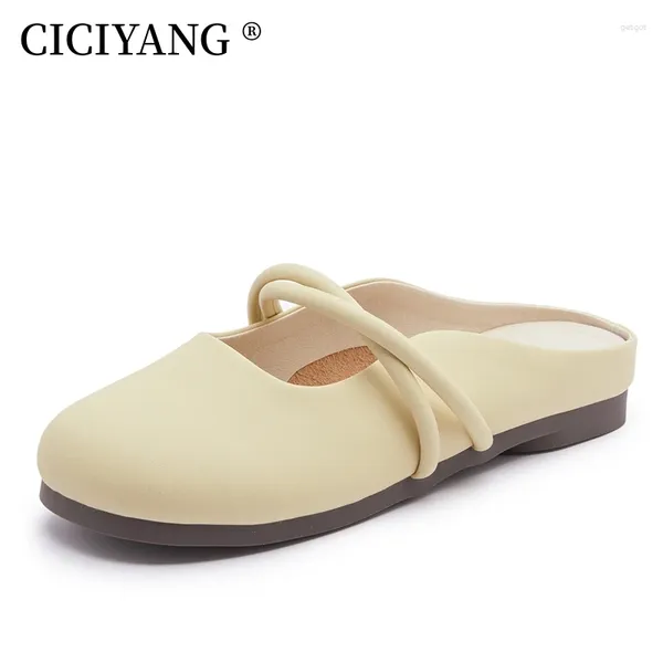 Slippers Ciciyang Femmes Muller Shoes 2024 Été à l'extérieur Wear Baotou Sandales à talon à moitié bas pour fille faite à la main