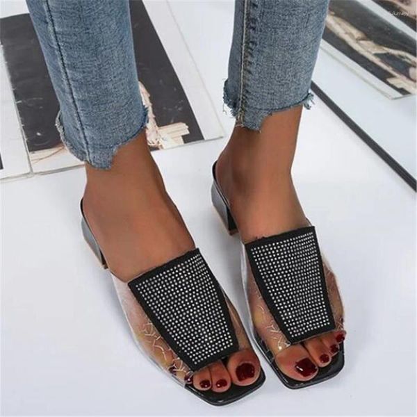 Slippers Clear Transparent Female Chaussures Middle Talons confortables Summer Femmes Mesdames Fashion Fashion Cool Mules Beach Diapositives