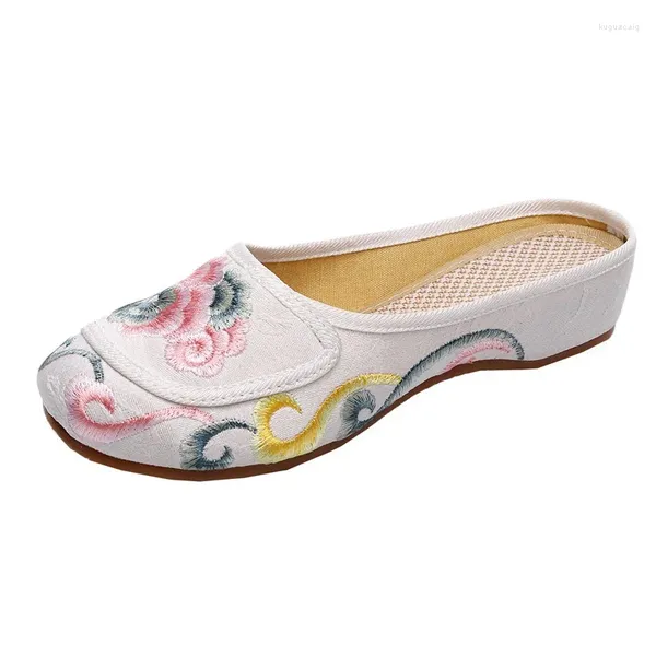 Slippers comem chinois brodé femmes femme mules dames glisser les mocassins et les diapositives de sandale d'été