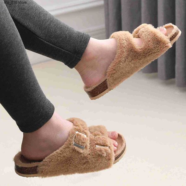 Pantoufles Comwarm mode femmes sabots en peluche pantoufles intérieur moelleux fourrure pantoufles femme liège semelle intérieure tongs avec soutien de la voûte plantaire maison chaussure T230828