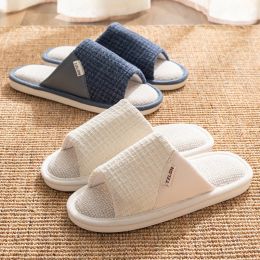 Slippers Comwarm New Home Linen Slippers For Women Summer Indoor Open Toe Slippers Men Couple tongs Flip Flops Chambre Breaste Mute Tlides