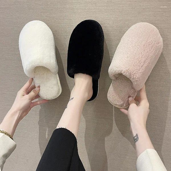 Slippers Cootelili 2024 Fashion Hiver Keep Warm Chaussures pour les femmes avec des plats en peluche taille de talon de base 36-41