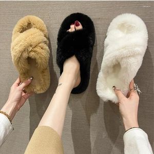 Slippers Cosmagic Winter Femmes Low Talon Fluffy Slipper Casual Fashion Centre artificiel Planche à l'intérieur des diapositives douces chaussures