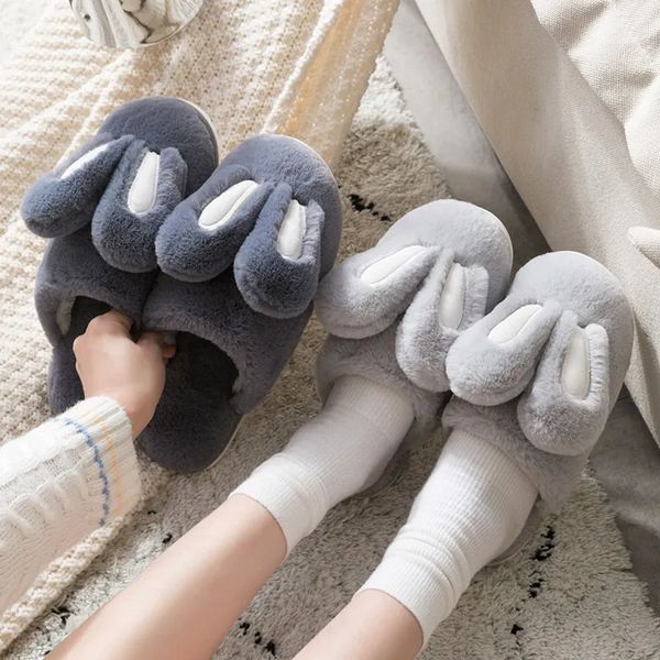 Pantoufles en coton avec oreilles de lapin de dessin animé, sac avec peluche, chaussures d'hiver pour la maison, 231019