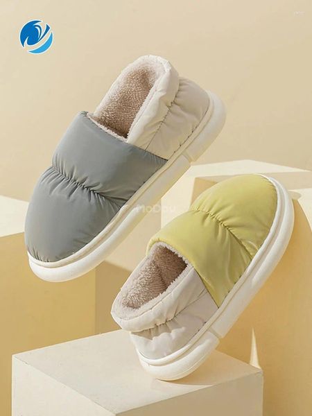 Pantoufles d'hiver en coton pour femmes et hommes, chaussures enveloppées d'enfer, intérieur et extérieur, semelle épaisse, tissu PVC chaud en peluche, doux de haute qualité