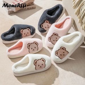 Pantoufles Couple hiver maison femmes chaussures mignon dessin animé ours hommes chaud en peluche diapositives intérieur chambre antidérapant plancher pantoufle 231017