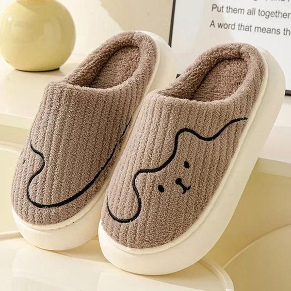 Slippers couples plate-forme d'hiver glissements de maison pour hommes à la semelle épaisse douce femme chambre intérieure chambre mignon ours chaussures moelleuses chaudes