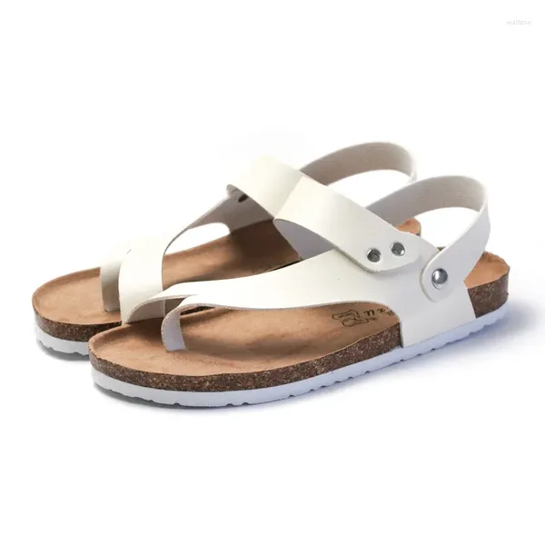 Zapatillas Cowcom Flip-Flops Sandalias de corcho Beach Clip-On Pareja de cuero Blanco Blanco Pu Slipper Kwn