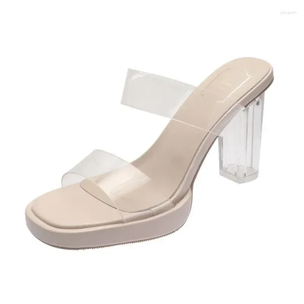 Pantoufles à talons hauts en cristal pour femmes, sandales d'été transparentes et sexy, chaussures de mariage, 2024
