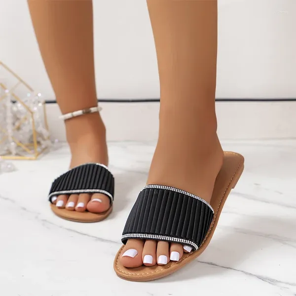 Zapatillas Crystal Mujer Pisos Playa Sandalias de punta abierta 2024 Verano Caminar Slingback Zapatos Moda Lujo Flip Flops Femme Diapositivas