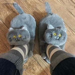 Chaussons câlin câlin chat femmes hommes hiver maison diapositives Kawaii plancher chaussures fourrure fille blanc Mules drôle mignon cadeau 221103