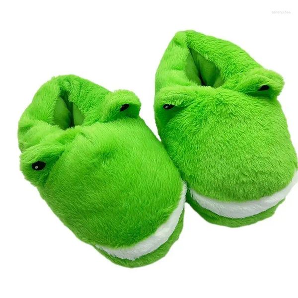 Pantoufles Mignon Animal Grenouille En Peluche Amusant Doux Hiver Antidérapant Pour Chambres Salons