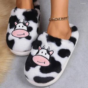 Slippers schattige dierenslipper met sokken vrouwen meisjes kawaii donzige winter warme dikke indoor melk koe huis grappige schoenen