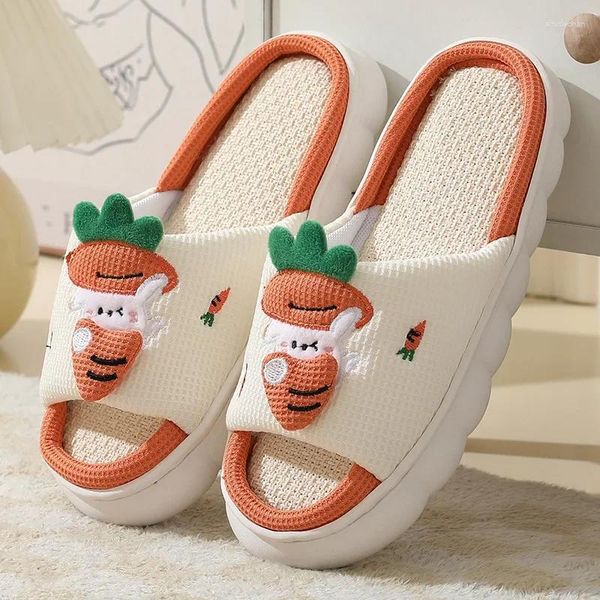 Zapatillas lindas caricaturas de algodón para mujeres de verano plataforma transpirable toboganes mute kawaii chanclas