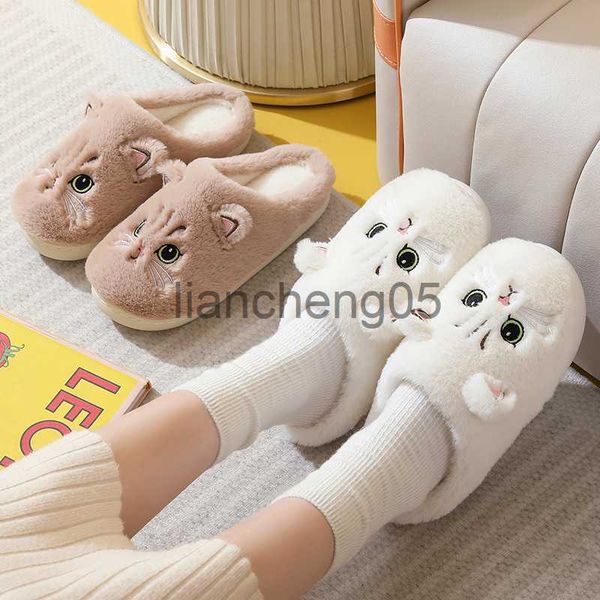 Pantoufles Pantoufles de chat mignon Fluffy Furry Femmes Accueil Plate-forme Pantoufles Hommes Hiver Peluche Diapositives Pantoufles floues Belles chaussures en coton X0905