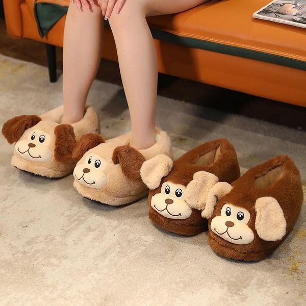Slippers Migne Dog Femme's Winter Pluce Cartoon Home Home Contrauts Indoor Chaussures Soft Bottom Talon