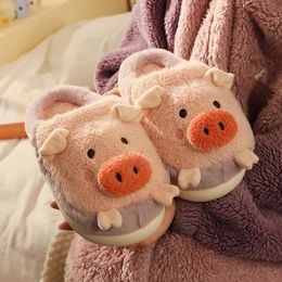 Slippers Schattig Varkentje Katoenen Slipper Warm Koraal Fluwelen Schoenen Platform Cartoon Dier Piggy 2023 Collectie 231101