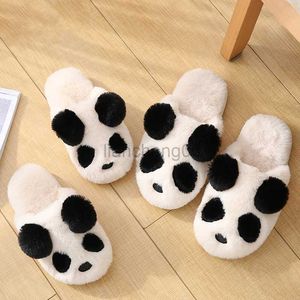 Slippers schattige panda slippers vrouwen 2023 winter pluizige harige warme slippers indoor fuzzy slippers kaii schoenen casual heren pluche platte dia's x230519