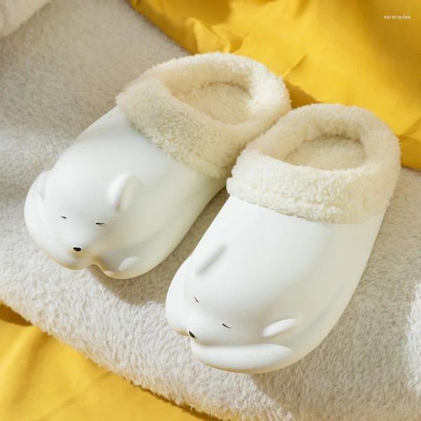 Pantoufles mignonnes en coton imperméables pour femmes, chaussures d'hiver, loisirs, chaleur, fond doux et plat