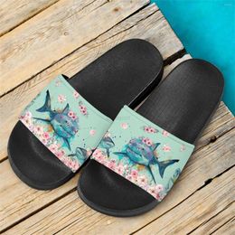 Pantoufles mignonnes imprimées de requins pour garçons et filles, sandales confortables à la mode pour femmes, chaussures plates respirantes antidérapantes