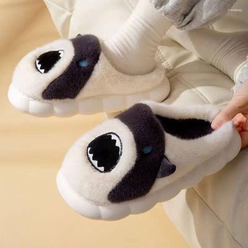 Pantoufles mignon baleine coton femme hiver maison chaussures plates hommes en peluche chaud fond épais confortable mode tongs