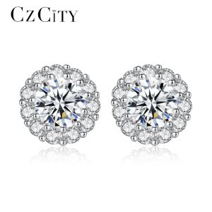 Slippels Czcity Brand Tiny Cubic Zirconia Flower Leuke stud oorbellen Sier Engagement sieraden voor bruid dames oorbellen voor feestcadeau