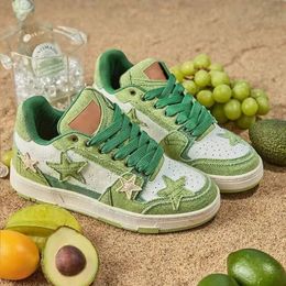 Pantoufles Denim vert étoile baskets pour femmes chaussures de Tennis de luxe Patchwork tendance femme décontracté fond épais dames plat 231130