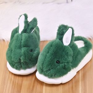 Slippels Desginer Green Shoes For Women Bunny Indoor Slippers Warm pluche dia's vrouwelijk konijn fluweel plat huis 221122