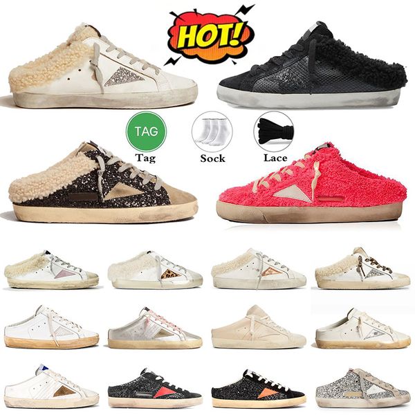 Pantoufles Designer Goldenstar Sabots Chambre Pantoufles Chaussures De Luxe Femmes Hommes Baskets Dorées Plateforme Super étoiles Sale Vieux Cuir Daim Diapositives Mocassins Baskets 35-46