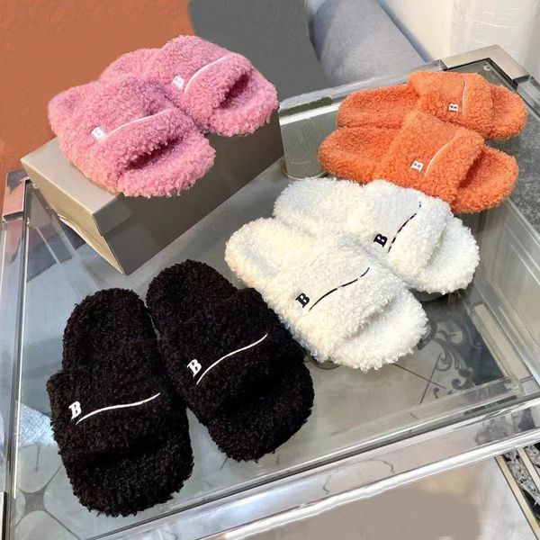 Pantoufles de créateurs pour hommes et femmes, pantoufles d'hiver en peluche, fourrure moelleuse et chaude, sandales confortables et moelleuses pour filles, tongs